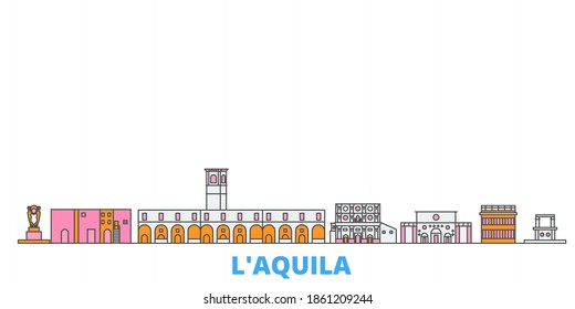 Italy, L'aquila line cityscape, flat vector. Travel city landmark, outline illustration, line world icons