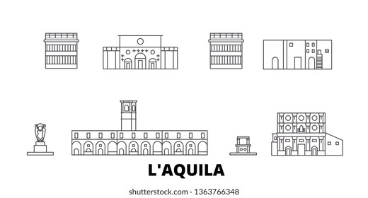 Italy, L'aquila line travel skyline set. Italy, L'aquila outline city vector illustration, symbol, travel sights, landmarks.