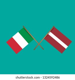 Italy and Latvia crossed flags.Language learning or travel concept 