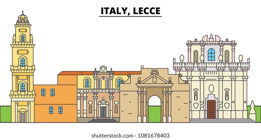 Italy, Lecce. City skyline, architecture, buildings, streets, silhouette, landscape, panorama, landmarks. Editable strokes. Flat design line vector illustration concept. Isolated icons