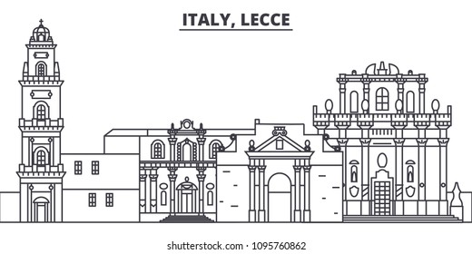 Italy, Lecce line skyline vector illustration. Italy, Lecce linear cityscape with famous landmarks, city sights, vector landscape. 