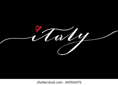 Italy lettering handwritten text on black background, vector