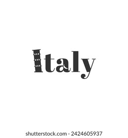 Italy Lettering with Tower of Pisa and olive.