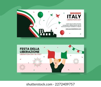 Italy Liberation Day Horizontal Banner Flat Cartoon Hand Drawn Templates Background Illustration