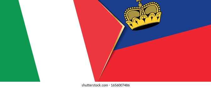 Italy and Liechtenstein flags, two vector flags symbol of relationship or confrontation.