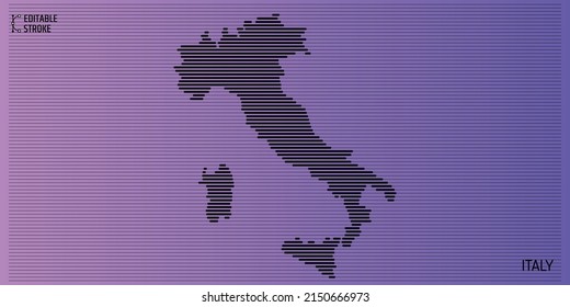 Italy line map. Editable stroke vector illustration. Line thickness can be changed.