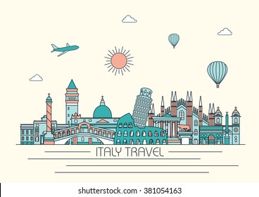 Italy line skyline. Vector background. line art illustration