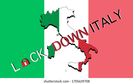 Italy lockdown coronavirus lockdown symbol. Coronavirus pandemic puts countries on lockdown. Lockdown concept for virus outbreak Vector flat style on flag Italy background