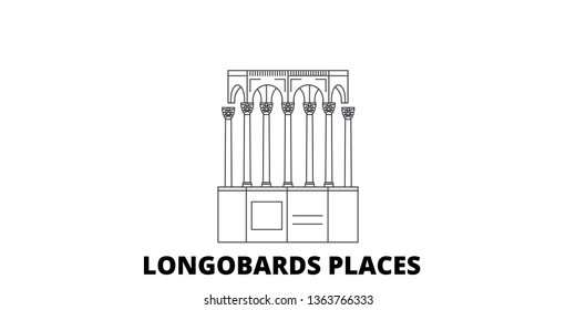 Italy, Longobards places line travel skyline set. Italy, Longobards places outline city vector illustration, symbol, travel sights, landmarks.