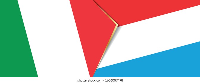 Die Flaggen Italiens und Luxemburgs, zwei Vektorillustrationen Flaggen Symbol für Beziehung oder Konfrontation.