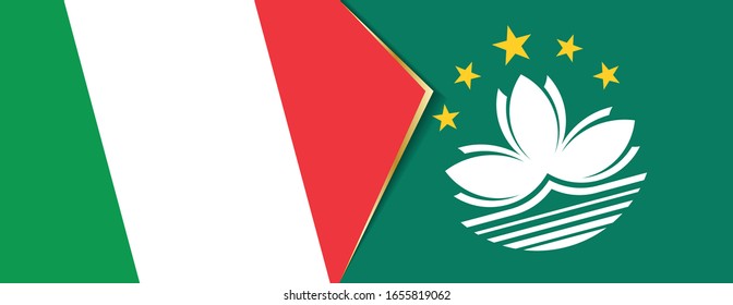 Italy and Macau flags, two vector flags symbol of relationship or confrontation.