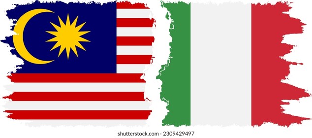 Italy and Malaysia grunge flags connection, vector