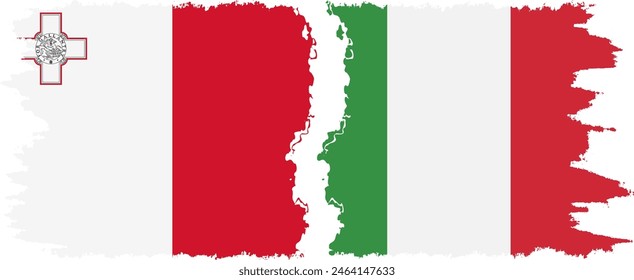 Italy and Malta grunge flags connection, vector