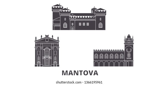 Italy, Mantova flat travel skyline set. Italy, Mantova black city vector illustration, symbol, travel sights, landmarks.