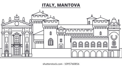 Italy, Mantova line skyline vector illustration. Italy, Mantova linear cityscape with famous landmarks, city sights, vector landscape. 