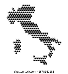 Italy map from 3D black cubes isometric abstract concept, square pattern, angular geometric shape. Vector illustration.