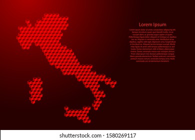 Italy map from 3D red cubes isometric abstract concept, square pattern, angular geometric shape, for banner, poster. Vector illustration.