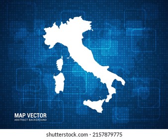 Mapa italiano con textura de tablero de píxeles con tecnología de fondo azul abstracto.