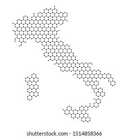 Italy map from abstract futuristic hexagonal shapes, lines, points black, in the form of honeycomb or molecular structure. Vector illustration.