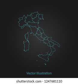 Italy map - Abstract mash line and point scales on dark background with Italy. flat design style, clean and modern. Vector Illustration eps10