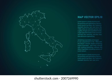 mapa de italia. Resumen de la línea de purga y las escalas de puntos en el fondo oscuro. Línea de red poligonal de malla 3D, esfera de diseño, punto y estructura. Ilustración vectorial eps 10.