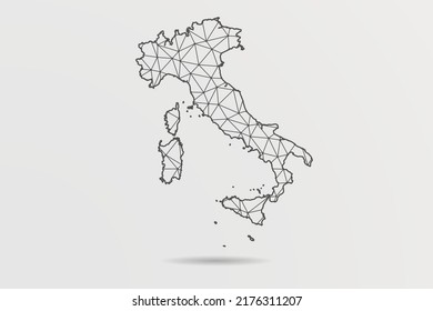 Italy Map - Abstract mash line and point scales on white background with World Map. Wire Frame 3D mesh polygonal network line, design sphere, dot and structure - Vector illustration eps 10
