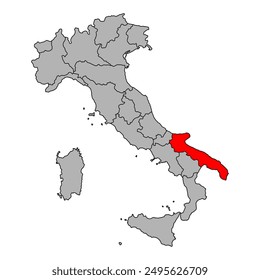 Italy map of Apulia symbol shape, travel web flat concept icon web vector illustration .