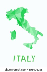 Italy map background in polygonal style In green tones. Creative concept of travel. A stylized map of the Italy of multi-colored triangles.