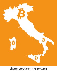 Italy map with bitcoin crypto currency symbol illustration