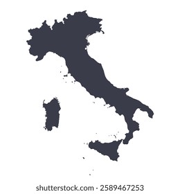 Italy map black solid silhouette isolated on white background. Flat empty contour or stencil, blank country border. Vector clipart for italian events and news illustration, travel or politics banner.
