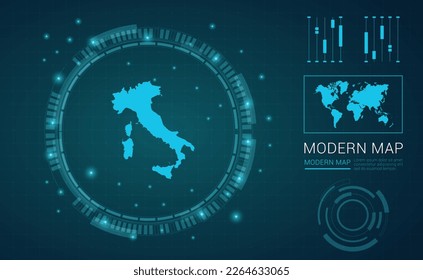Italy map of blue digital frame Futuristic Sci Fi Modern User vector HUD, GUI, UI interface.