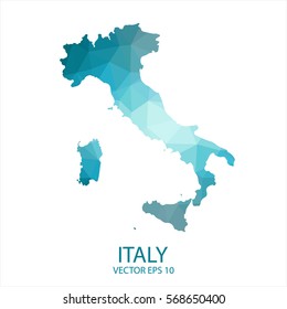 Italy map - blue geometric rumpled triangular low poly style gradient graphic background , polygonal design for your . Vector illustration eps 10.