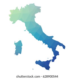 Italy map - blue geometric rumpled triangular low poly style gradient graphic background , polygonal design for your . Vector illustration eps 10.
