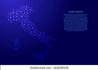 Italy map from blue and glowing space stars abstract concept geometric shape. Vector illustration.