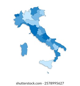 Italy map with border highlighted regions, states, isolated on white background. Template map of Italy. Detailed vector illustration.