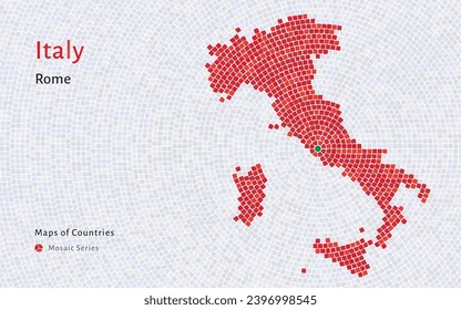 Mapa de Italia con capital de Roma en un patrón mosaico