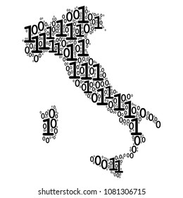 Italy Map collage icon of zero and one symbols in different sizes. Vector digital symbols are organized into Italy Map composition design concept.