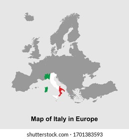 Italy map colored with flag colors in Europe isolated vector illustration