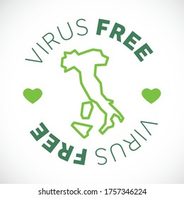 Mapa italiano de la zona libre de cornavirus. Área de limpieza de virus.