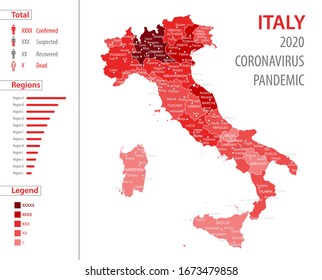 Italy Map - Coronavirus Pandemic COVID-19 Infographic Vector