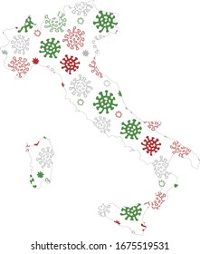 italy map coronavirus ren and green