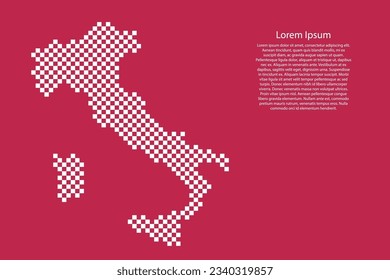 Italy map country from checkered white square grid pattern on red viva magenta background