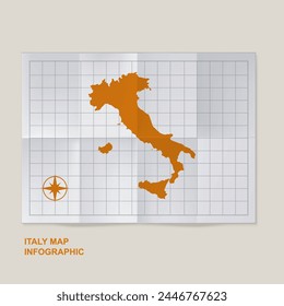 Italy map country in folded grid paper
