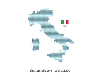Italy map design blue circle, white background with Italy flag. 