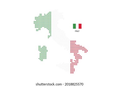 Italy map design by color of Italy flag in circle shape, White background with Italy flag.