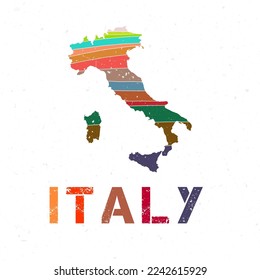 Diseño de mapas de Italia. Forma del país con bellas olas geométricas y textura de grunge. Ilustración vectorial con estilo.