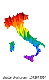 Italy - map is designed rainbow abstract colorful pattern, Italian Republic map made of color explosion,