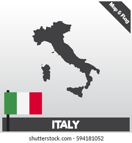 italy map and flag with flat style and dark color eps.10