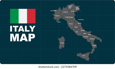 Italy Map, Italy map with flag, graph bg flat design illustration vector, .eps