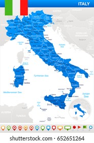 Italy map and flag - highly detailed vector illustration